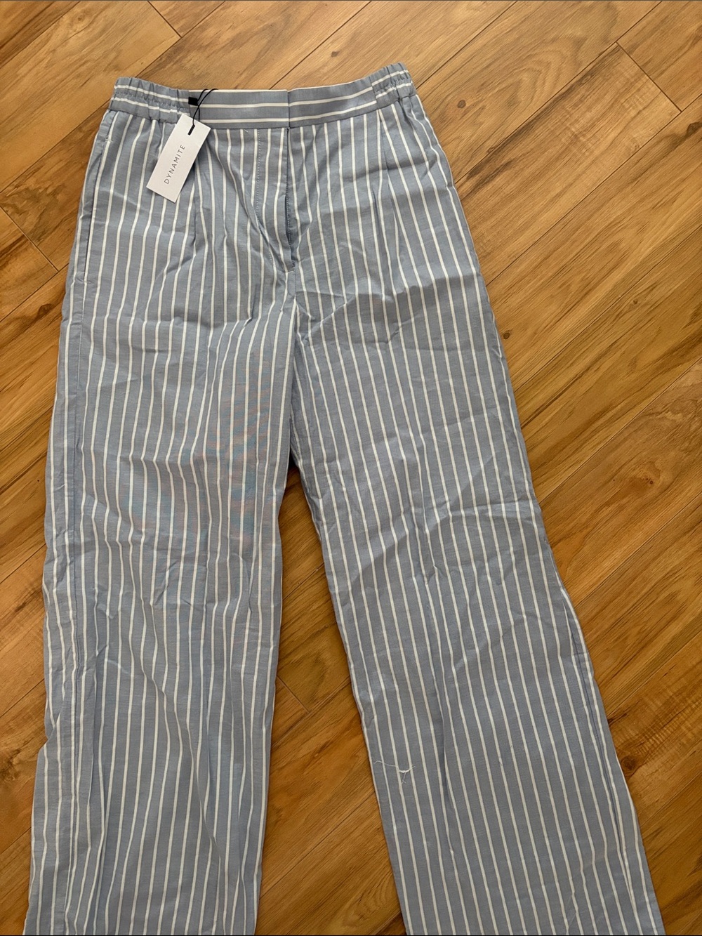 Light Blue & White Striped Wide-Leg Chinos - Unbranded